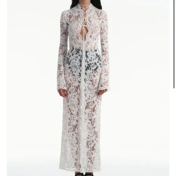 Long Sleeve Lace Maxi white sexy resort risky edgy hot dress bridal bride wife - Picture 5 of 9